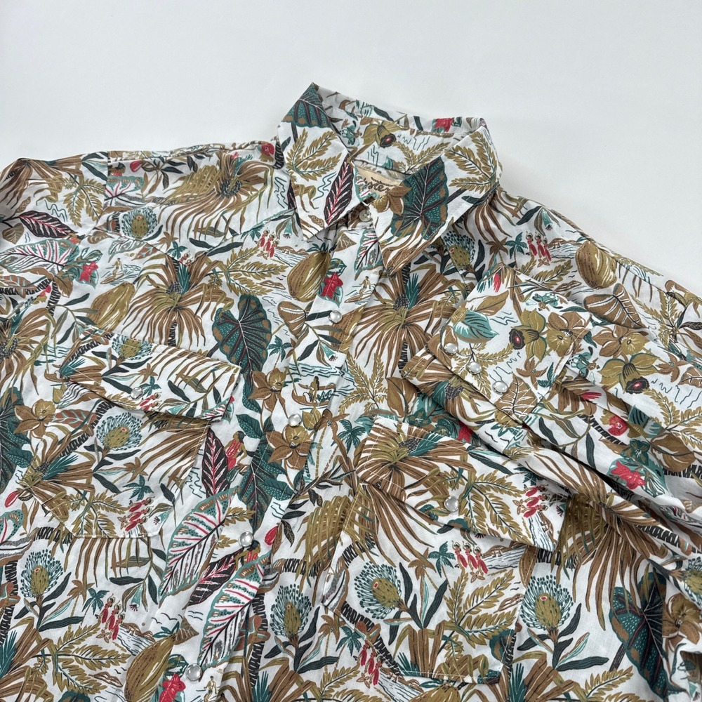 Western Aloha Pearl Snap Shirt Mens XL Hawaiian Cowboy Cloth Long Sleeve USA